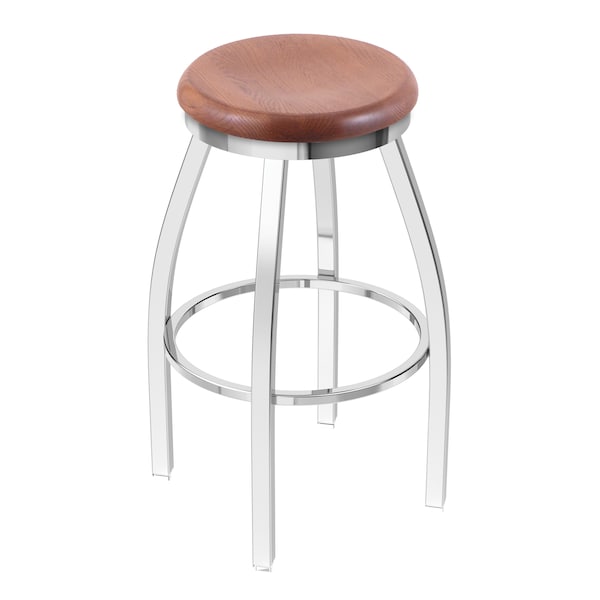 25" Swivel Counter Stool, Chrome Finish, Med Oak Seat